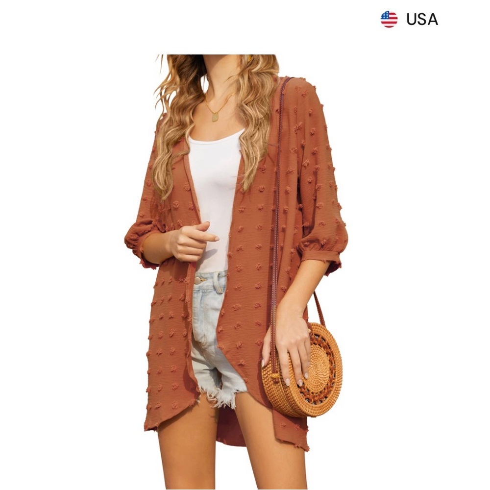 Hotouch Rust Orange Textured Kimono Cardigan size Small